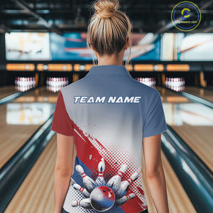 Custom Red, White And Blue Patriotic Women Quarter-Zip Bowling League Shirt IPHW9544