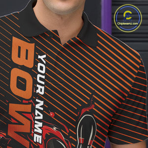 Custom Red Orange Flame Bowling Polo Shirts For Men, Bowling Tournament Team Shirt IPHW9403