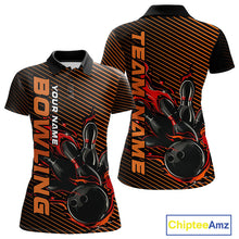 Load image into Gallery viewer, Custom Red Orange Flame Bowling Polo Shirts For Women, Bowling Tournament Team Shirt IPHW9403