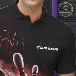 Custom Galaxy Red Flame Bowling Polo Shirt For Men, Bowling League Team Uniform IPHW9569