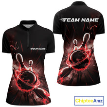 Load image into Gallery viewer, Custom Galaxy Red Flame Bowling Quarter-Zip Shirt For Women, Bowling League Team Uniform IPHW9569