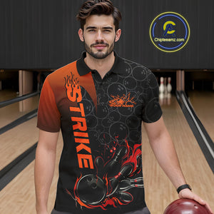 Custom Bowling Pattern Red Flame Strike Bowling Team Men Polo Shirts, Bowling Jerseys IPHW9415