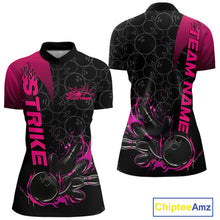 Load image into Gallery viewer, Custom Bowling Pattern Pink Flame Strike Bowling Team Women Quarter-Zip Shirts IPHW9417