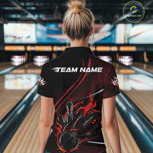 Load image into Gallery viewer, Custom Black And Red Fire Flame Bowling Team Women Quarter-Zip Shirts, Bowling Jerseys IPHW9418