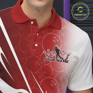 Custom Red Bowling Pattern Bowling Team Polo Shirts For Men, Red Bowling Jerseys IPHW9427