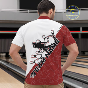 Cusom Red Strike Bowling Team Quarter-Zip Shirts For Men, Bowling League Shirt Bowlers Outfit IPHW9259