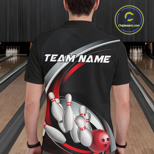 Custom Black And Red Bowling Team Jerseys, Bowler Uniform Bowling Polo Shirts For Men IPHW9276