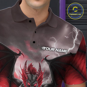 Custom Red Thunder Lightning Dragon Bowling Polo Shirts For Men, Team Uniform IPHW9103