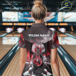 Custom Red Thunder Lightning Dragon Bowling Polo Shirts For Women, Team Uniform IPHW9103