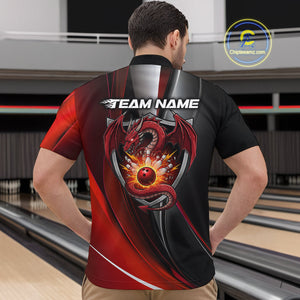 Custom Black And Red Dragon Bowling Quarter-Zip Shirts For Men, Dragon Bowling Jersey IPHW9342