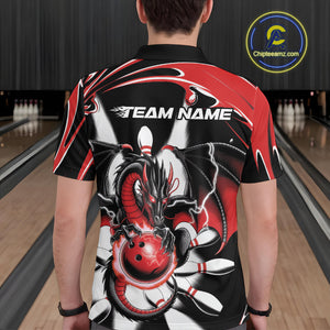 Custom Black And Red Dragon Bowling Men Polo Shirts, Dragon Bowling Team Jerseys IPHW9108