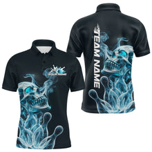Load image into Gallery viewer, Custom Blue Flame Smoke Skull Bowling Polo Shirts For Men, Halloween Bowling Outfit IPHW9494