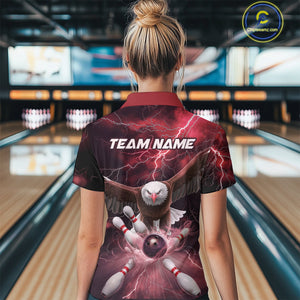 Custom Red Thunder Lightning Eagle Bowling Women Quarter-Zip Shirts, Bowling Jerseys IPHW9366