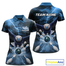 Load image into Gallery viewer, Custom Blue Thunder Lightning Eagle Bowling Polo Shirts For Women, Eagle Bowling Jerseys IPHW9367
