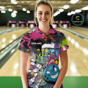 Custom Funny Graffity Colorful Bowling Polo Shirts For Women, Bowling Tournament Shirt IPHW9382