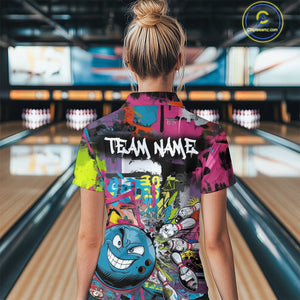 Custom Funny Graffity Colorful Bowling Women Quarter-Zip Shirts, Bowling Tournament Shirt IPHW9382