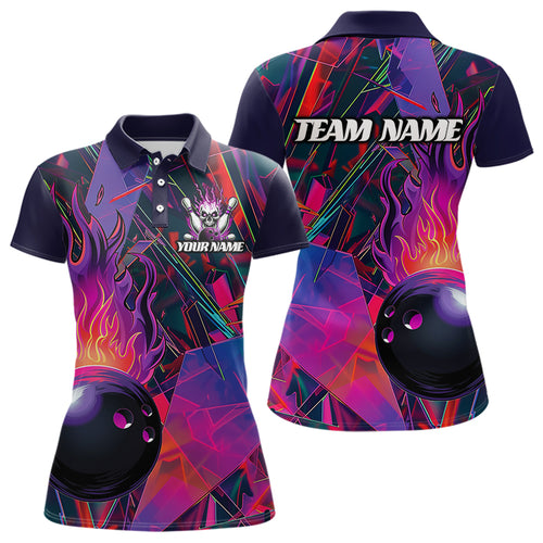 Custom Colorful Bowling League Shirts For Women, Flame Bowling Ball Jerseys IPHW6720