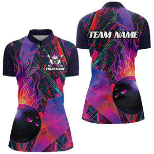 Custom Colorful Bowling League Shirts For Women, Flame Bowling Ball Jerseys IPHW6720