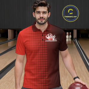 Custom Red Flame Bowling Polo Shirts For Men, Bowling Tournament Team Shirt IPHW9408