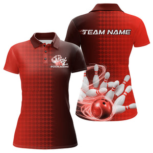Custom Red Flame Bowling Polo Shirts For Women, Bowling Tournament Team Shirt IPHW9408