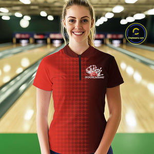 Custom Red Flame Bowling Women Quarter-Zip Shirts, Bowling Tournament Team Shirt IPHW9408