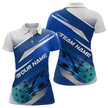 Load image into Gallery viewer, Custom Blue Flame Pickleball Polo Shirts For Women, Fire Pickleball Jerseys Team Uniform IPHW9412
