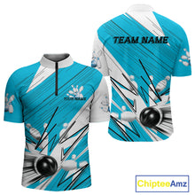 Load image into Gallery viewer, Custom White And Blue Bowling Team Men Quarter-Zip Shirts, Bowling Ball And Pins Jerseys IPHW9600