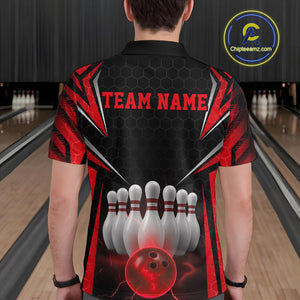 Custom Black And Red Bowling Team Jerseys, Bowler Uniform Bowling Polo Shirts For Men IPHW9283