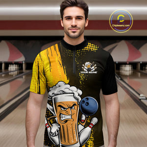 Custom Black And Yellow Funny Bowling And Beer Jerseys, Bowling Team Men Quarter-Zip Shirts IPHW9606