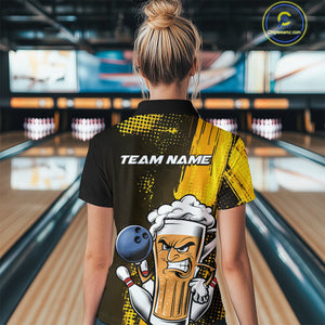 Custom Black And Yellow Funny Bowling And Beer Team Women Quarter-Zip Shirt IPHW9606