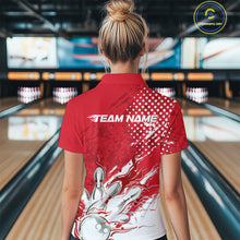 Load image into Gallery viewer, Custom White And Red Bowling Women Quarter Zip Shirt, Flame Bowling Jerseys Team Shirt IPHW9618