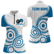 Load image into Gallery viewer, Custom White And Blue Lawn Bowling Quarter-Zip Shirts For Women, Lawn Bowling Team Outfit IPHW9049