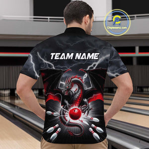 Custom Thunder Lightning Red Dragon Bowling Team Quarter-Zip Shirts For Men, Bowling Jerseys IPHW9110
