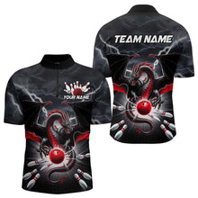 Load image into Gallery viewer, Custom Thunder Lightning Red Dragon Bowling Team Quarter-Zip Shirts For Men, Bowling Jerseys IPHW9110