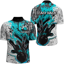 Load image into Gallery viewer, Black And Blue Custom Flame Bowling Shirts For Men, Splatter Bowling Team Jerseys Outfit IPHW7168