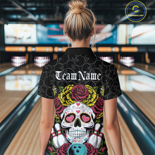 Load image into Gallery viewer, Custom Flower Sugar Skull Bowling Team Polo Shirts For Women, Halloween Bowler Outfit IPHW9750