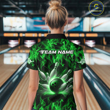 Load image into Gallery viewer, Custom Black And Green Flame Bowling Women Quarter-Zip Shirts, Bowling Tournament Shirt IPHW9755