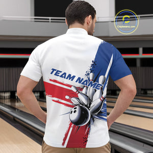 Personalized Red, White And Blue Patriotic US Flag Bowling Quarter-Zip Shirts For Men Team IPHW9543