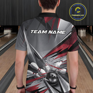 Custom Red And Gray Bowling Polo Team Shirts For Men, Bowler Outfit Bowling League Shirt IPHW9557