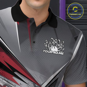 Custom Red And Gray Bowling Polo Team Shirts For Men, Bowler Outfit Bowling League Shirt IPHW9557