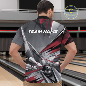 Custom Red And Gray Bowling Quarter-Zip Team Shirts For Men, Bowler Outfit Bowling League Shirt IPHW9557