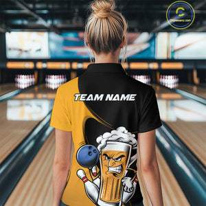 Custom Funny Black And Yellow Bowling And Beer Women Quarter-Zip Shirt, Bowling League IPHW9609