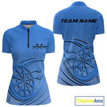 Load image into Gallery viewer, Custom Blue Darts Quarter-Zip Shirts For Women, Blue Dartboard Dart Team Jerseys IPHW9638