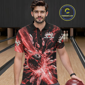 Custom Red Thunder Lightning Bowling Team Men Polo Shirts, Bowling Jerseys IPHW9743