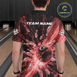 Custom Red Thunder Lightning Bowling Team Men Polo Shirts, Bowling Jerseys IPHW9743