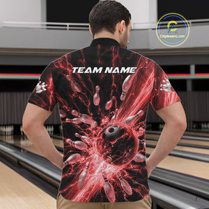 Custom Red Thunder Lightning Bowling Team Men Quarter-Zip Shirts, Bowling Jerseys IPHW9743