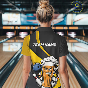 Custom Grunge Yellow Funny Bowling And Beer Women Quarter-Zip Shirt, Bowling Team Uniform IPHW9608
