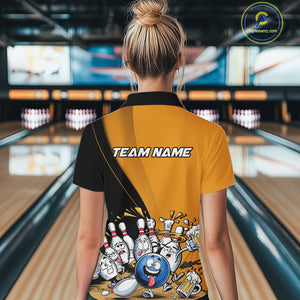 Custom Yellow Funny Bowling Women Quarter-Zip Shirt, Bowling And Beer Party Bowler Outfit IPHW9610