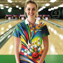 Load image into Gallery viewer, Custom Colorful Autism Awareness Bowling Team Women Polo Shirt, Puzzles Bowling Shirt IPHW11196