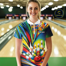 Load image into Gallery viewer, Custom Colorful Autism Awareness Bowling Team Women Shirt, Puzzles Bowling Shirt IPHW11196